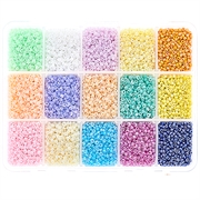 Seed beads sortiment. 2 mm. Ceylon. 15 sarte farver. 19.000 perler
